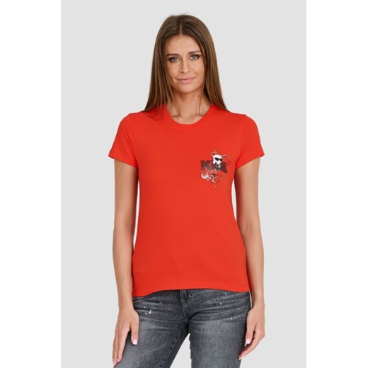 KARL LAGERFELD Czerwony t-shirt ikonik lny, Wybierz rozmiar L ze sklepu outfit.pl w kategorii Bluzki damskie - zdjęcie 173284445