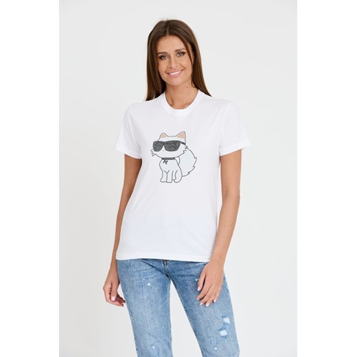 KARL LAGERFELD Biały t-shirt Ikonik 2.0, Wybierz rozmiar L ze sklepu outfit.pl w kategorii Bluzki damskie - zdjęcie 173284459