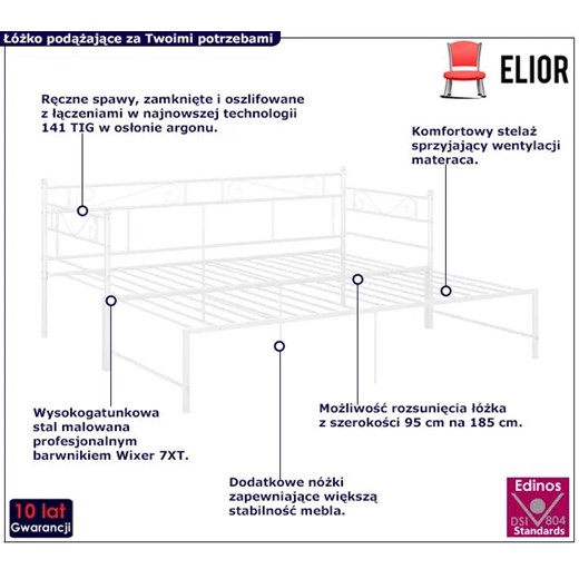 Białe metalowe łóżko rozkładane 90x200 cm - Rego Elior One Size Edinos.pl
