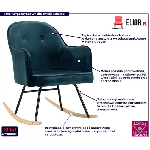 Niebieski aksamitny fotel bujany – Revers Elior One Size Edinos.pl