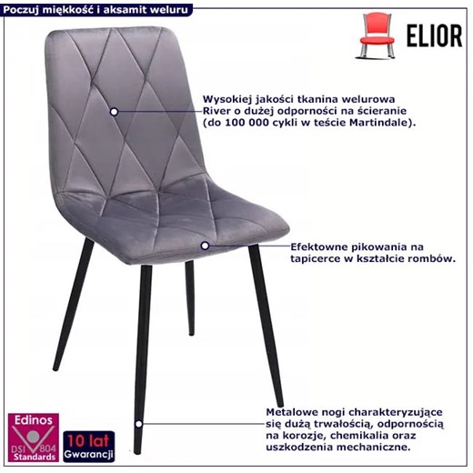 Szare krzesło z pikowaniem w romby - Ormo Elior One Size Edinos.pl
