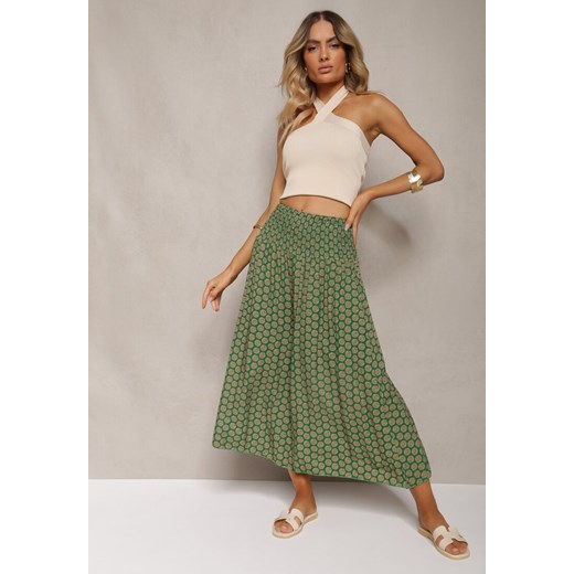Zielone Szerokie Spodnie Bawełniane z Wysokim Stanem i Długością 7/8 Jorste ze sklepu Renee odzież w kategorii Spodnie damskie - zdjęcie 173285999