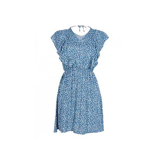 Sukienka niebieska Yoclub w serek mini z krótkim rękawem z wiskozy 