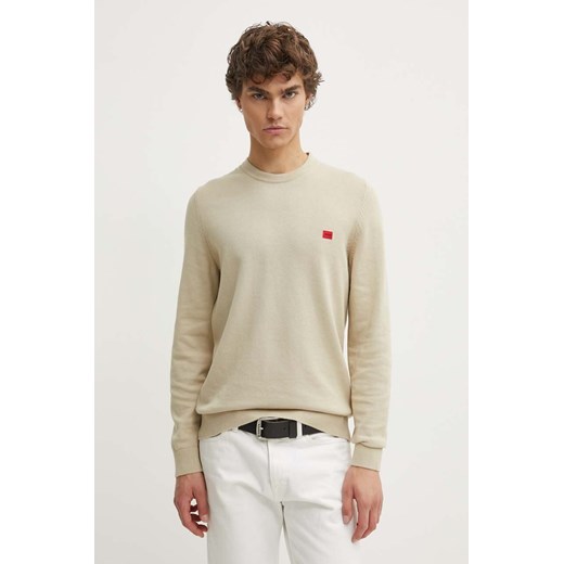 HUGO sweter bawełniany kolor beżowy lekki ze sklepu ANSWEAR.com w kategorii Swetry męskie - zdjęcie 173288099