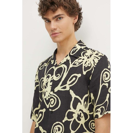Samsoe Samsoe koszula lniana kolor czarny regular ze sklepu ANSWEAR.com w kategorii Koszule męskie - zdjęcie 173288108