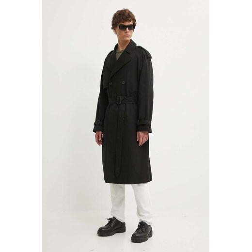 HUGO płaszcz męski kolor czarny przejściowy dwurzędowy 50516762 ze sklepu ANSWEAR.com w kategorii Płaszcze męskie - zdjęcie 173288147