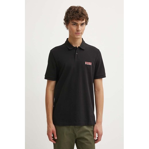 HUGO polo bawełniane kolor czarny gładki 50516651 ze sklepu ANSWEAR.com w kategorii T-shirty męskie - zdjęcie 173288159