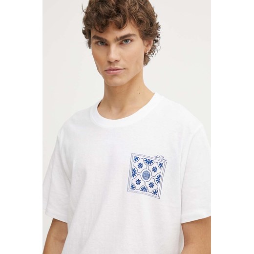 Les Deux t-shirt z domieszką lnu kolor biały z nadrukiem LDM101176 ze sklepu ANSWEAR.com w kategorii T-shirty męskie - zdjęcie 173288168