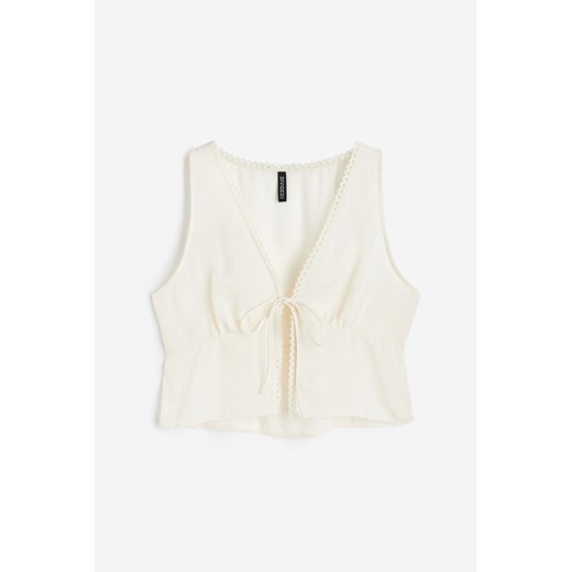 H & M - Satynowy top z wiązaniem - Biały ze sklepu H&M w kategorii Bluzki damskie - zdjęcie 173289586