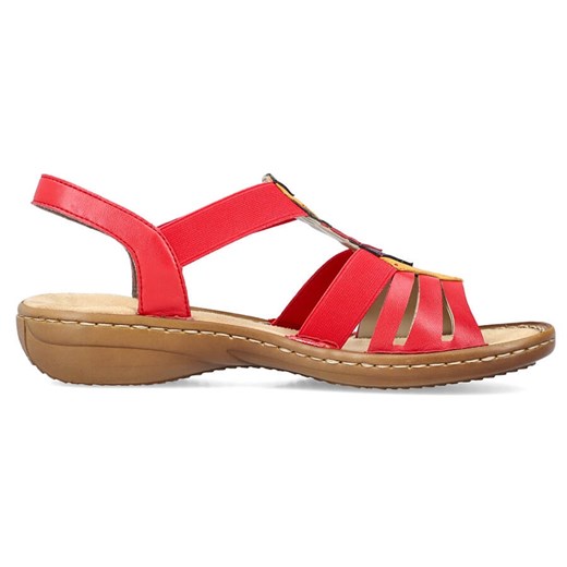 Komfortowe sandały damskie wsuwane z gumkami czerwone Rieker 60804-33 ze sklepu ButyModne.pl w kategorii Sandały damskie - zdjęcie 173289616