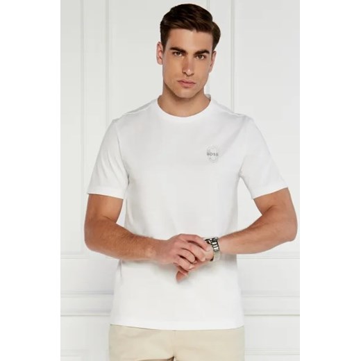 Biały t-shirt męski BOSS HUGO z krótkim rękawem jesienny