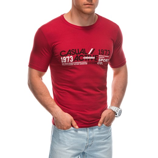 T-shirt męski z nadrukiem 1962S - czerwony ze sklepu Edoti w kategorii T-shirty męskie - zdjęcie 173290949