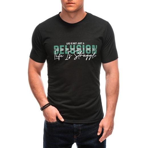 T-shirt męski z nadrukiem 1963S - czarny ze sklepu Edoti w kategorii T-shirty męskie - zdjęcie 173290956