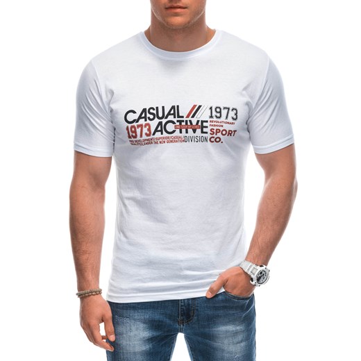 T-shirt męski z nadrukiem 1962S - biały ze sklepu Edoti w kategorii T-shirty męskie - zdjęcie 173290976
