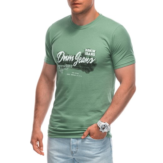 T-shirt męski Edoti zielony z krótkim rękawem 