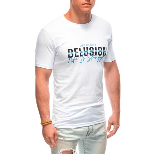 T-shirt męski z nadrukiem 1963S - biały ze sklepu Edoti w kategorii T-shirty męskie - zdjęcie 173290988
