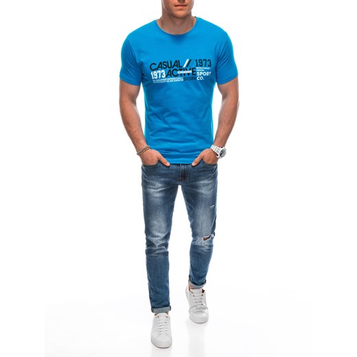 T-shirt męski niebieski Edoti z krótkimi rękawami 