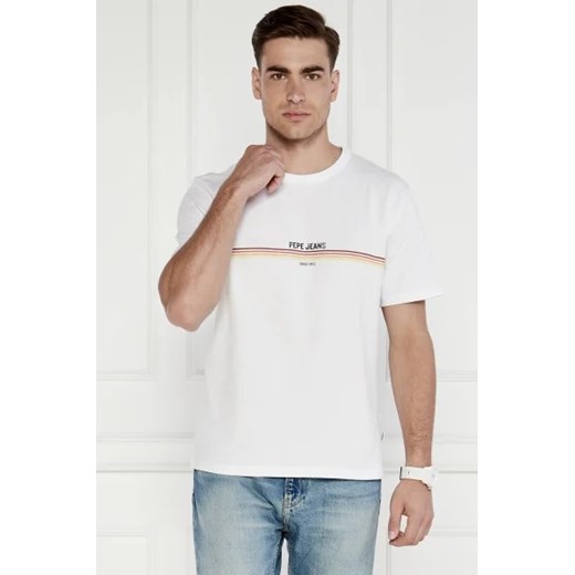 T-shirt męski biały Pepe Jeans z krótkimi rękawami z napisami 