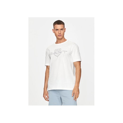 Gant T-Shirt Logo 2005143 Écru Regular Fit ze sklepu MODIVO w kategorii T-shirty męskie - zdjęcie 173292605