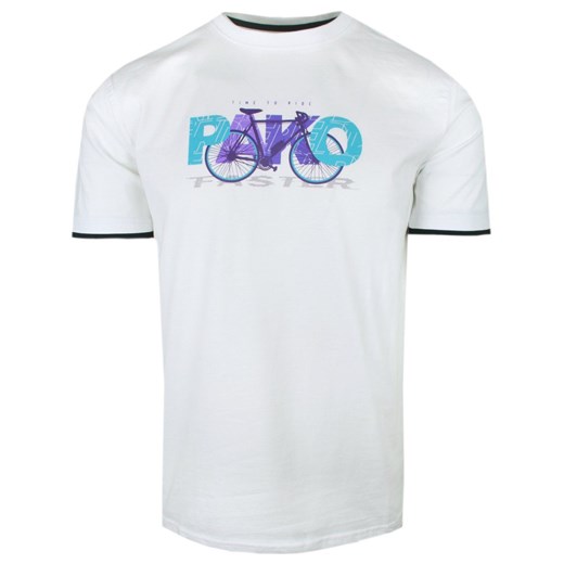 T-Shirt Męski - Biały z Motywem Roweru - Pako Jeans TSPJNS16bikeBI ze sklepu JegoSzafa.pl w kategorii T-shirty męskie - zdjęcie 173293127