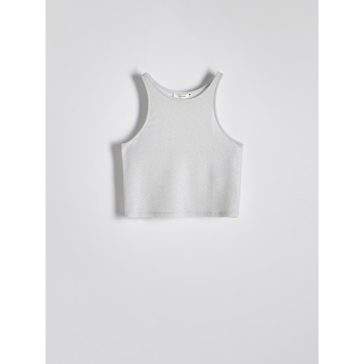 Reserved - Metaliczny top z lureksem - srebrny Reserved XS Reserved