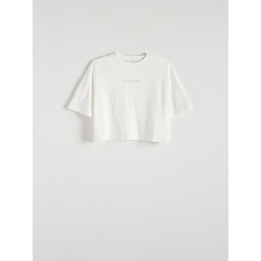 Reserved - T-shirt z aplikacją - złamana biel ze sklepu Reserved w kategorii Bluzki damskie - zdjęcie 173297438