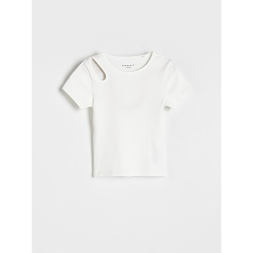 Reserved - T-shirt z ozdobnym wycięciem - złamana biel ze sklepu Reserved w kategorii Bluzki dziewczęce - zdjęcie 173299319