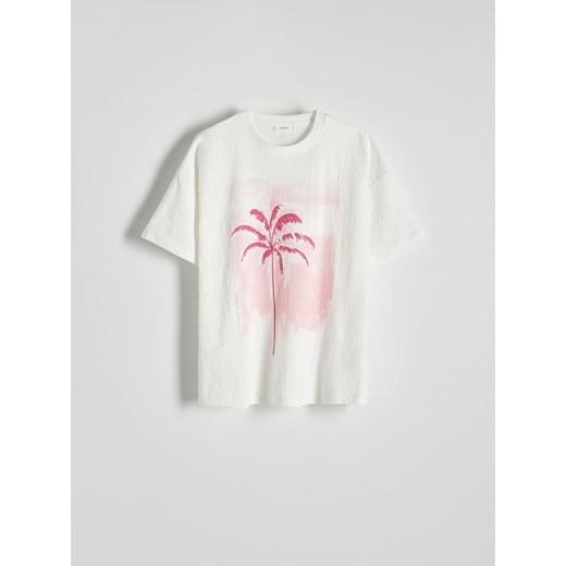 Reserved - T-shirt oversize z nadrukiem - biały Reserved M Reserved