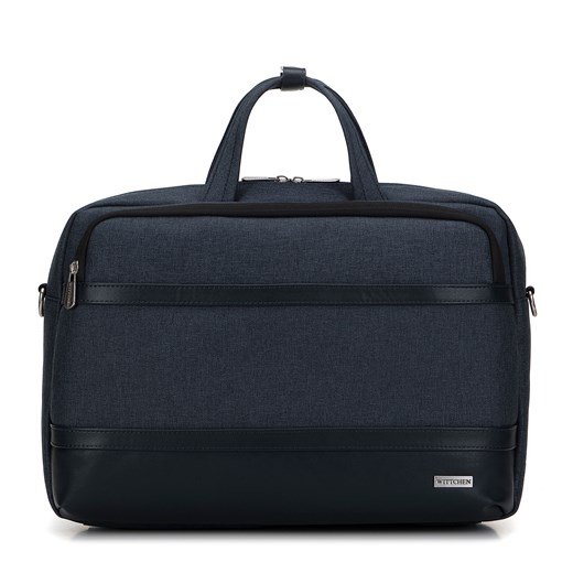 Męska torba na laptopa 15,6” z lamówką z ekoskóry granatowa ze sklepu WITTCHEN w kategorii Torby na laptopa - zdjęcie 173299757