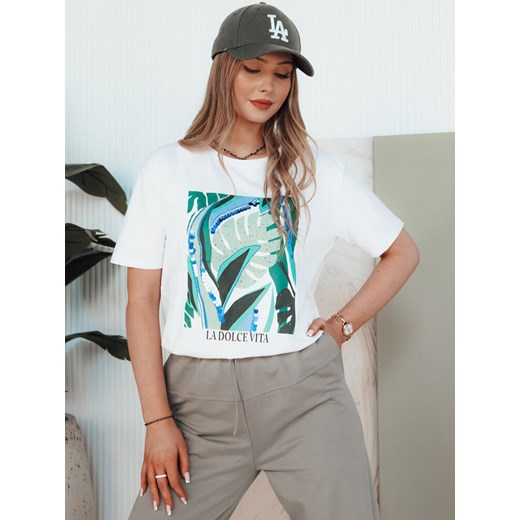 T-shirt damski z nadrukiem MUYUMBA biały Dstreet RY2620 ze sklepu DSTREET.PL w kategorii Bluzki damskie - zdjęcie 173300047