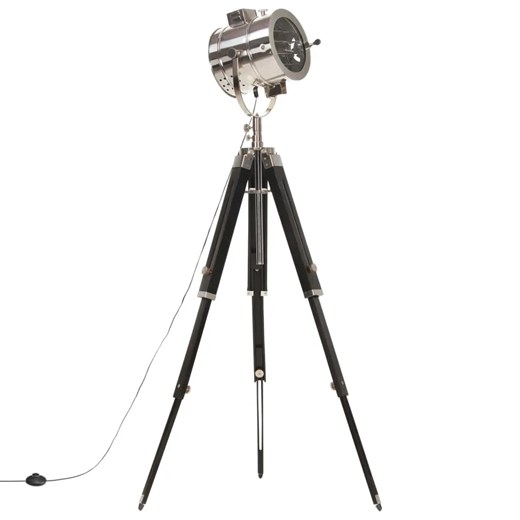 Czarna retro lampa podłogowa z drewna mango - EX192-Erfis ze sklepu Edinos.pl w kategorii Lampy podłogowe - zdjęcie 173300119