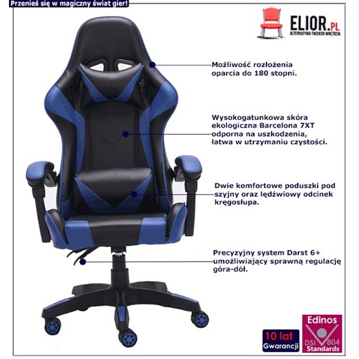Niebieski fotel dla gracza z poduszkami - Vexim Elior One Size Edinos.pl