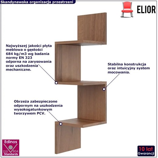 Narożna półka na książki w kolorze orzech - Lexy 3X Elior One Size Edinos.pl
