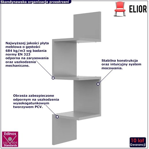 Szara wisząca półka ścienna narożna - Lexy 3X Elior One Size Edinos.pl