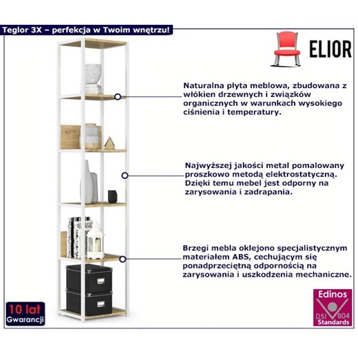 Skandynawski regał z 6 półkami biały + dąb artisan - Teglor 3X Elior One Size Edinos.pl