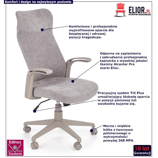 Skandynawskie krzesło obrotowe do komputera Tristan - jasny popiel Elior One Size Edinos.pl
