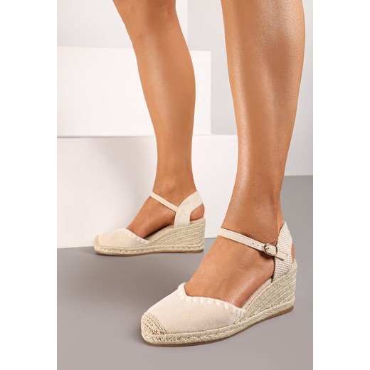 Beżowe Sandały w Stylu Espadryli z Plecionką na Koturnie Tiimada Renee 39 renee.pl okazja