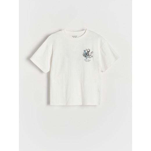 Reserved - T-shirt oversize z nadrukiem - złamana biel ze sklepu Reserved w kategorii T-shirty chłopięce - zdjęcie 173306988
