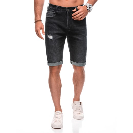 Krótkie spodenki męskie jeansowe 506W - czarne ze sklepu Edoti w kategorii Spodenki męskie - zdjęcie 173307857