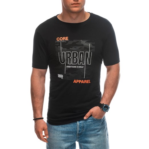 T-shirt męski z nadrukiem 1951S - czarny ze sklepu Edoti w kategorii T-shirty męskie - zdjęcie 173307869
