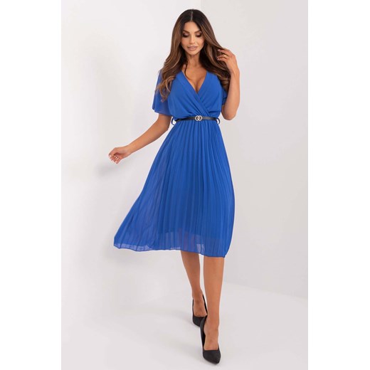 Kobaltowa elegancka sukienka midi plisowana z paskiem Italy Moda one size 5.10.15
