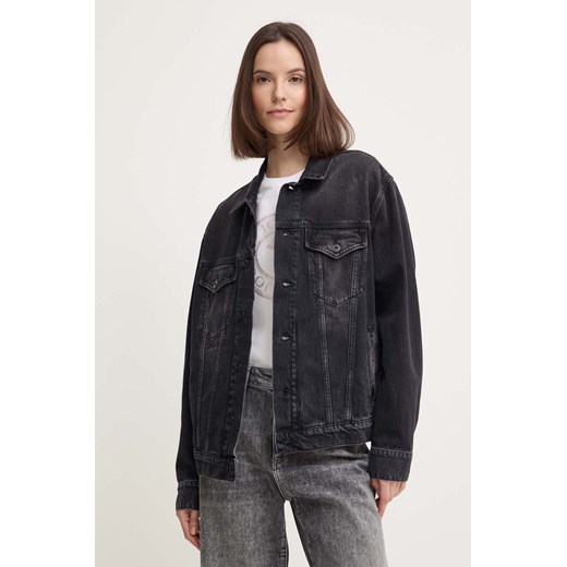 Pepe Jeans kurtka jeansowa BOYFRIEND JACKET damska kolor czarny przejściowa oversize PL402390XH7 ze sklepu ANSWEAR.com w kategorii Kurtki damskie - zdjęcie 173310058