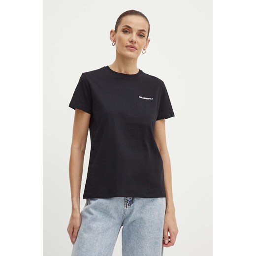 Karl Lagerfeld t-shirt bawełniany damski kolor czarny 245W1714 ze sklepu ANSWEAR.com w kategorii Bluzki damskie - zdjęcie 173310158