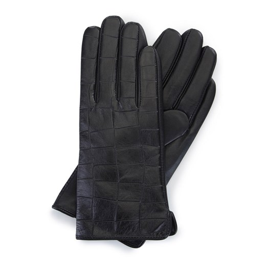 Damskie rękawiczki ze skóry croco czarne ze sklepu WITTCHEN w kategorii Rękawiczki damskie - zdjęcie 173310849