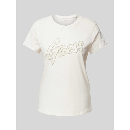 T-shirt z obszyciem kamieniami stras z logo Guess L Peek&Cloppenburg 