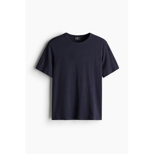 H & M - T-shirt z domieszką lnu Regular Fit - Niebieski H & M L H&M