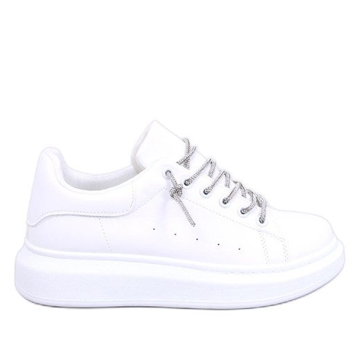 Sneakersy z kryształkowymi sznurówkami Series WHITE/SILVER białe ze sklepu ButyModne.pl w kategorii Trampki damskie - zdjęcie 173311886