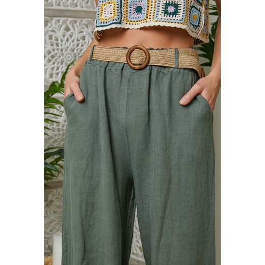 Lin Passion Lniane spodnie w kolorze khaki Lin Passion 36/38 promocja Limango Polska