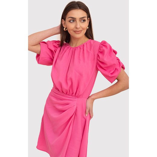 Różowa sukienka mini z bufiastym rękawem DA1779, Kolor różowy, Rozmiar 2XL, AX Paris ze sklepu Primodo w kategorii Sukienki - zdjęcie 173314095