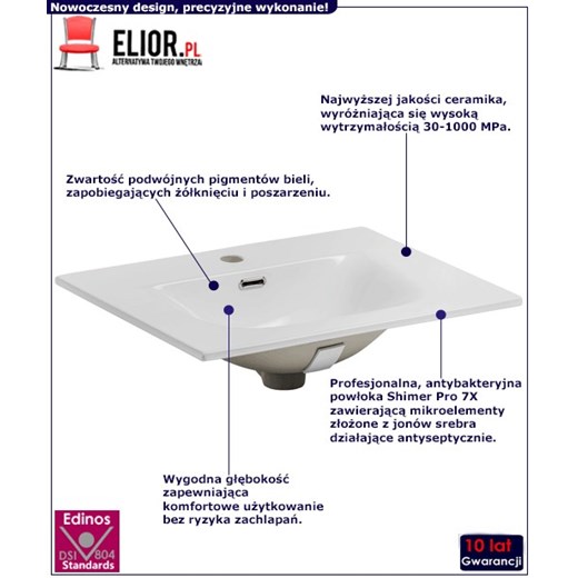 Biała prostokątna umywalka ceramiczna - Priva 60 cm Elior One Size Edinos.pl